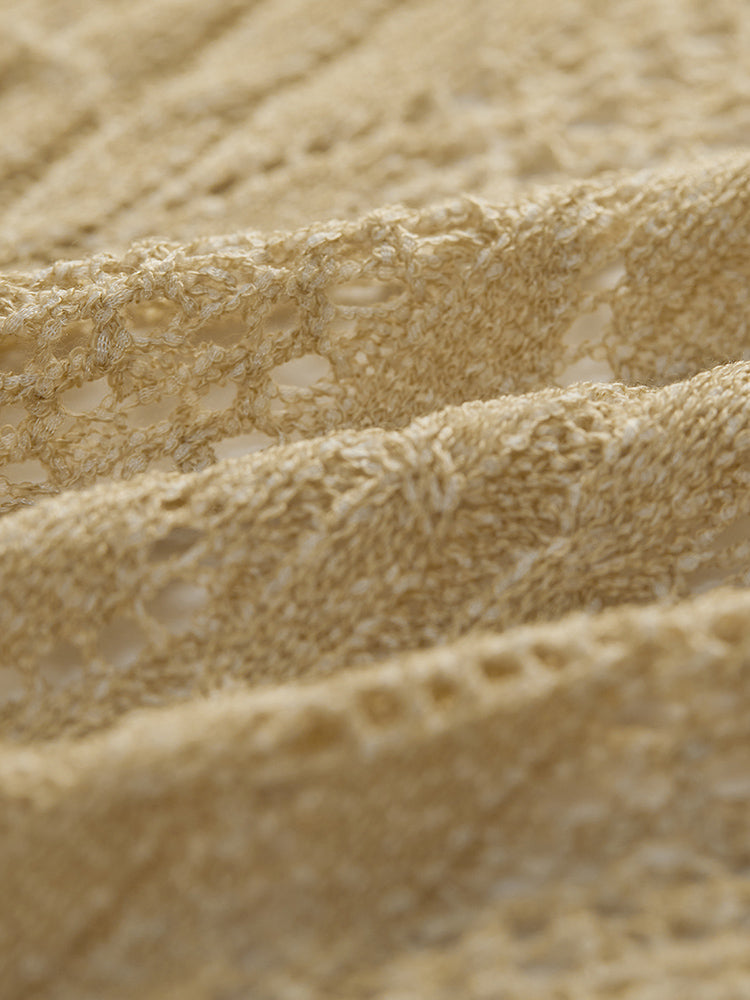 Solid Fringe Trim Geometric Eyelet Batwing Sleeve Cardigan