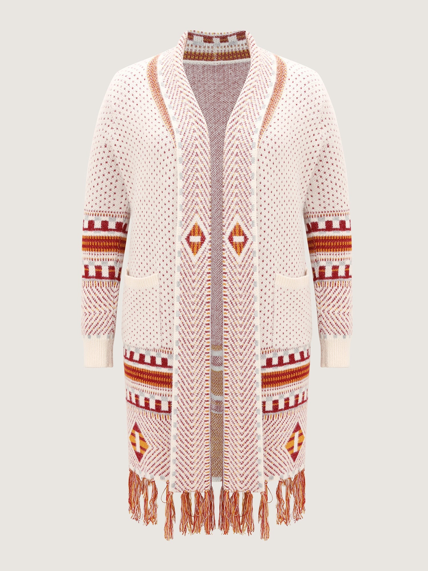 Boho Pattern Tassels Fluffy Texture Knit Cardigan