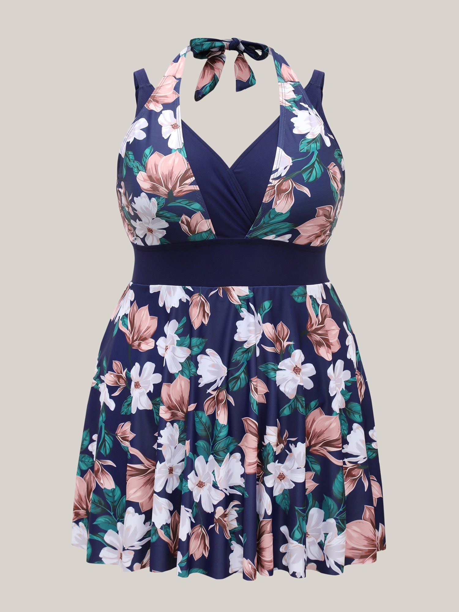 Floral Print Color Block Swim Dress