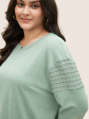 Solid Lace Panel Drop Shoulder Sweatshirt