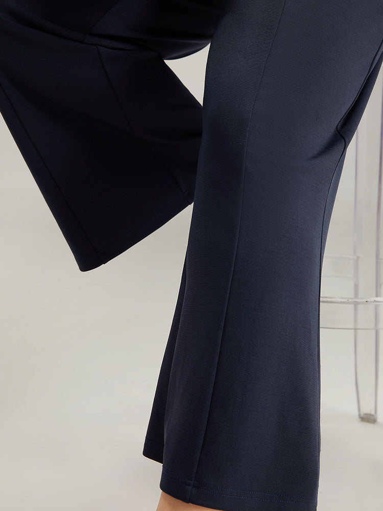 Solid Metal Detail Pocket Flare Leg Pants