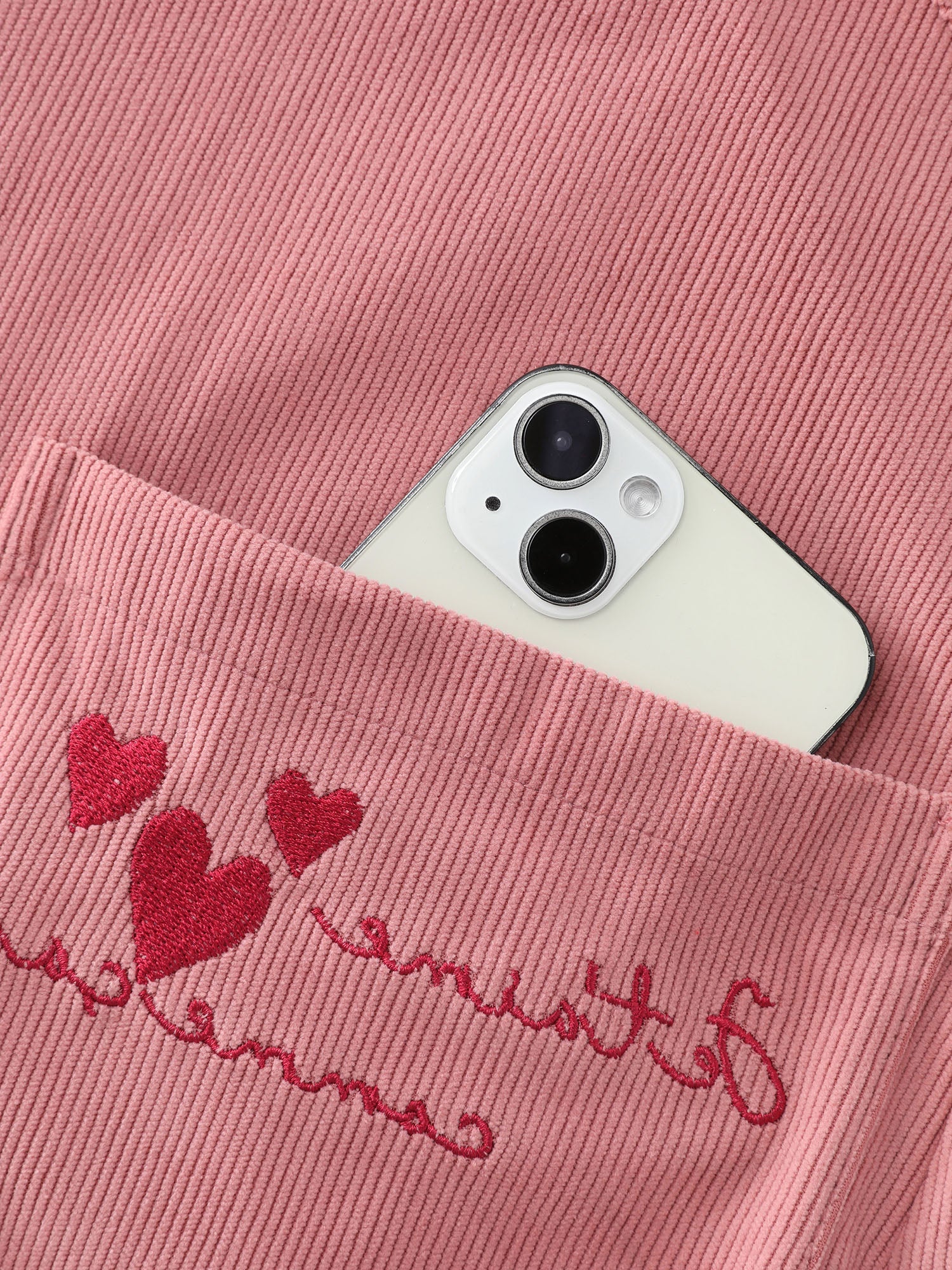 Heart Embroidered Pockets Adjustable Overall Dress