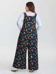 Geometric Print Pockets Adjustable Overall Jumpsuit
