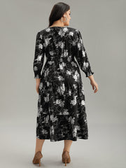 Silhouette Floral Print Glitter Wrap Shirred Dress