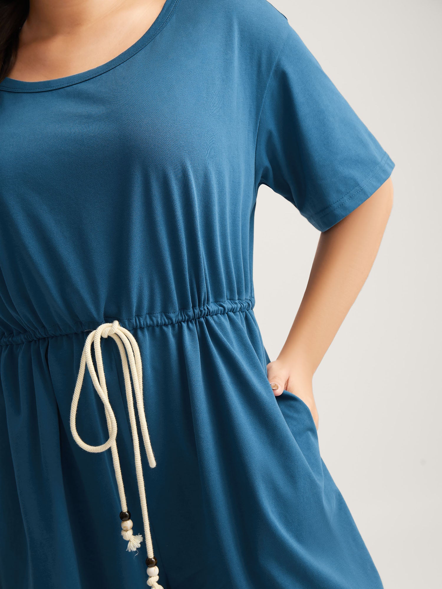 Solid Knit Waist Drawstring Romper