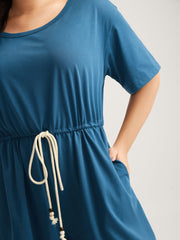 Solid Knit Waist Drawstring Romper