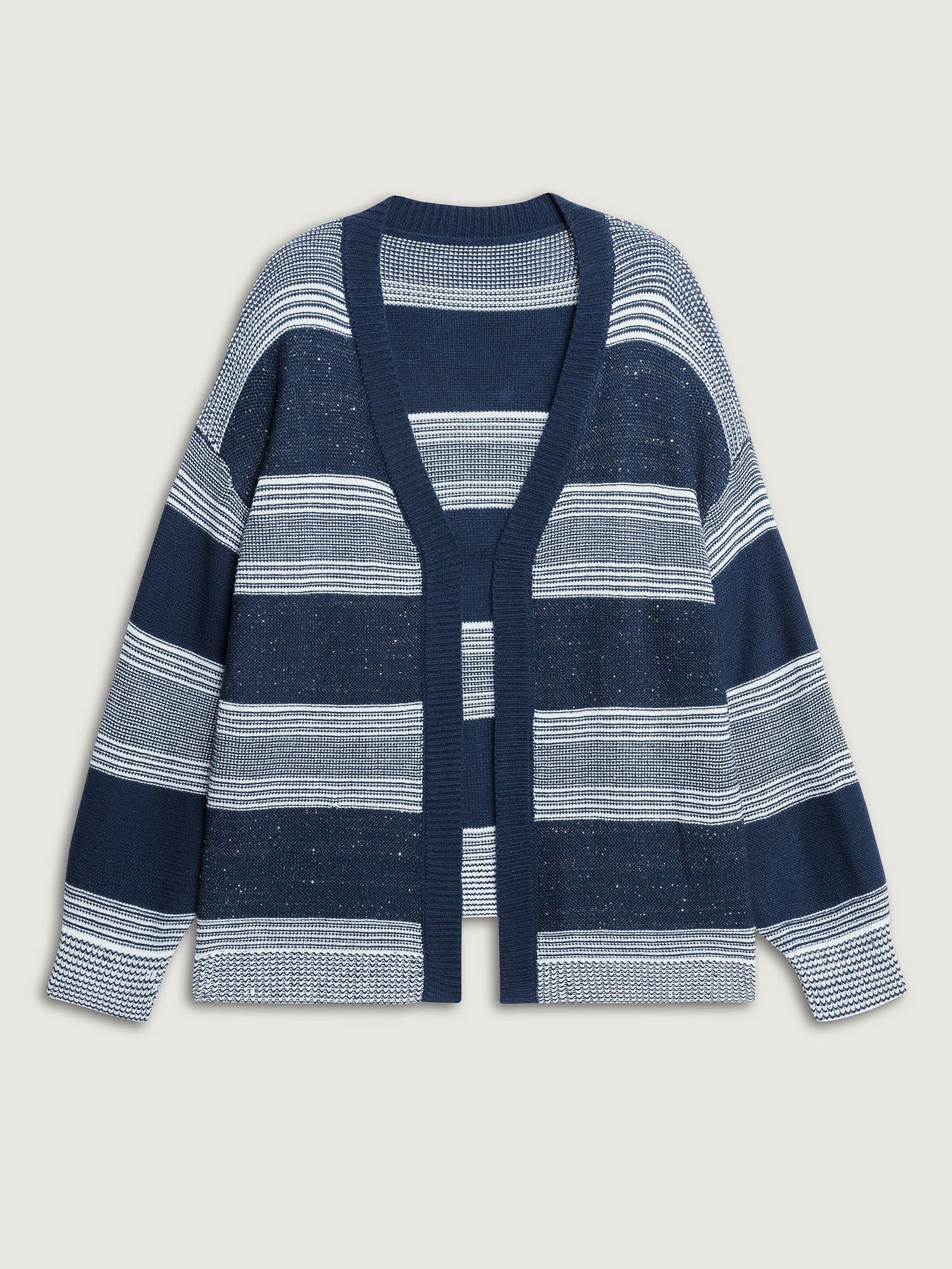 Sequin Yarn Color Stripe Knit Cardigan