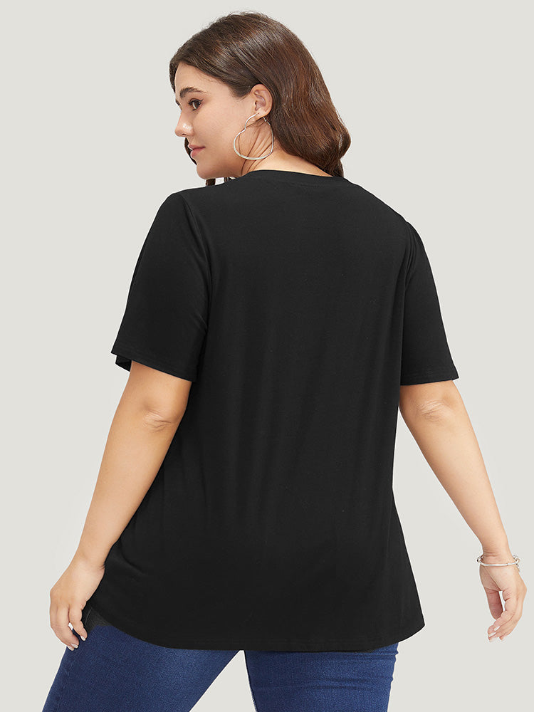 Figure & Letter Print Slightly Stretchy Zodiac T-shirt