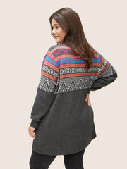 Boho Contrast Jacquard Patched Pocket Cardigan