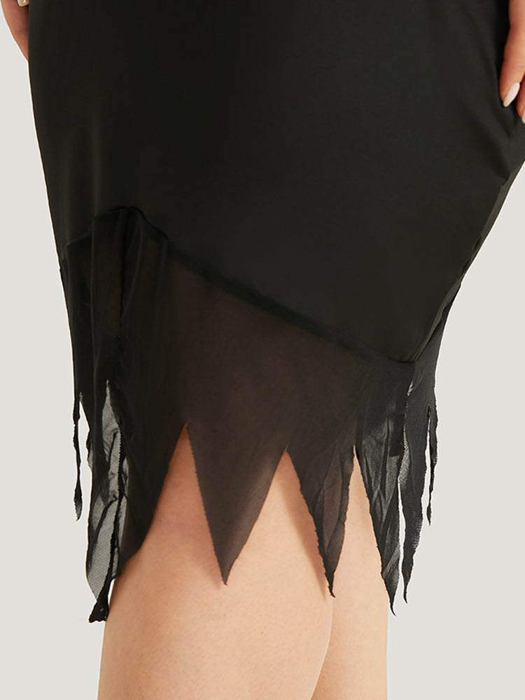 Halloween Solid Mermaid Hem Mesh Bowknot Dress