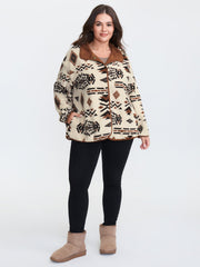Suede Fleece Mix Geometric Print Jacket