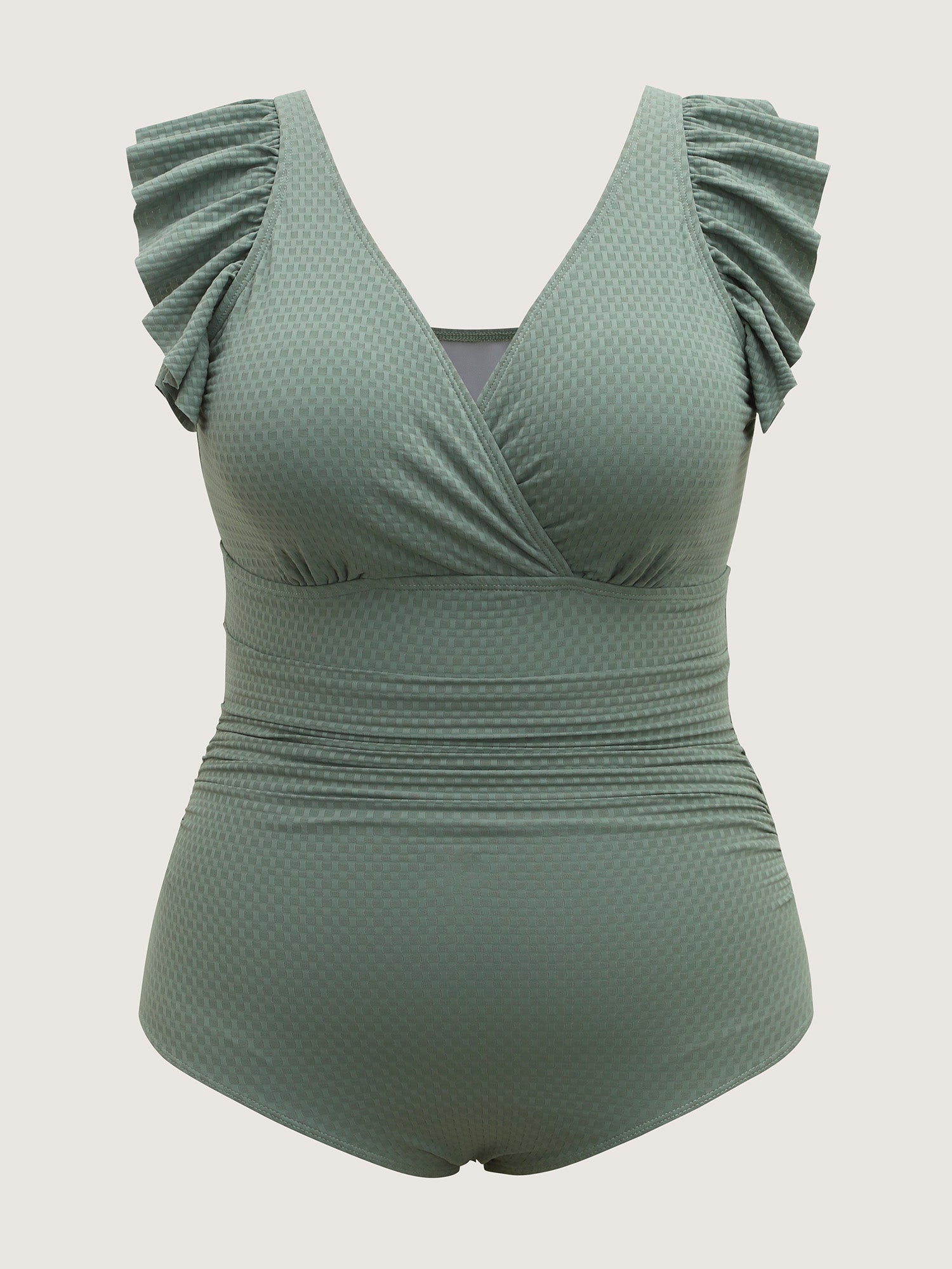 Textured Ruffled Solid One-Piece Swimsuit