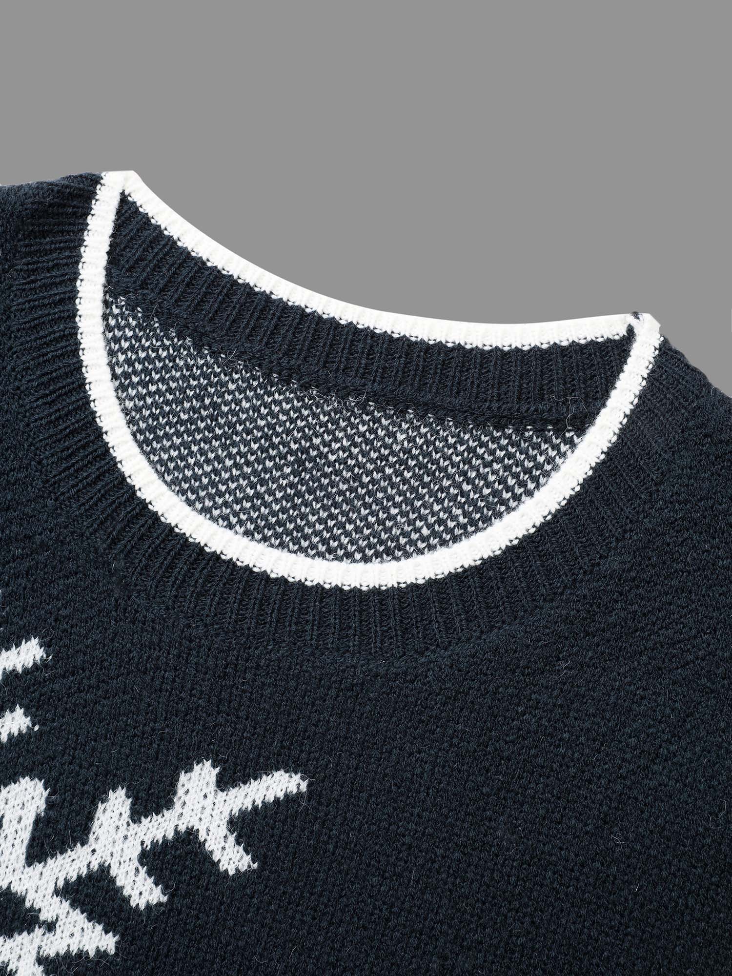 Snowflakes Pattern Contrasting Hem Pullover