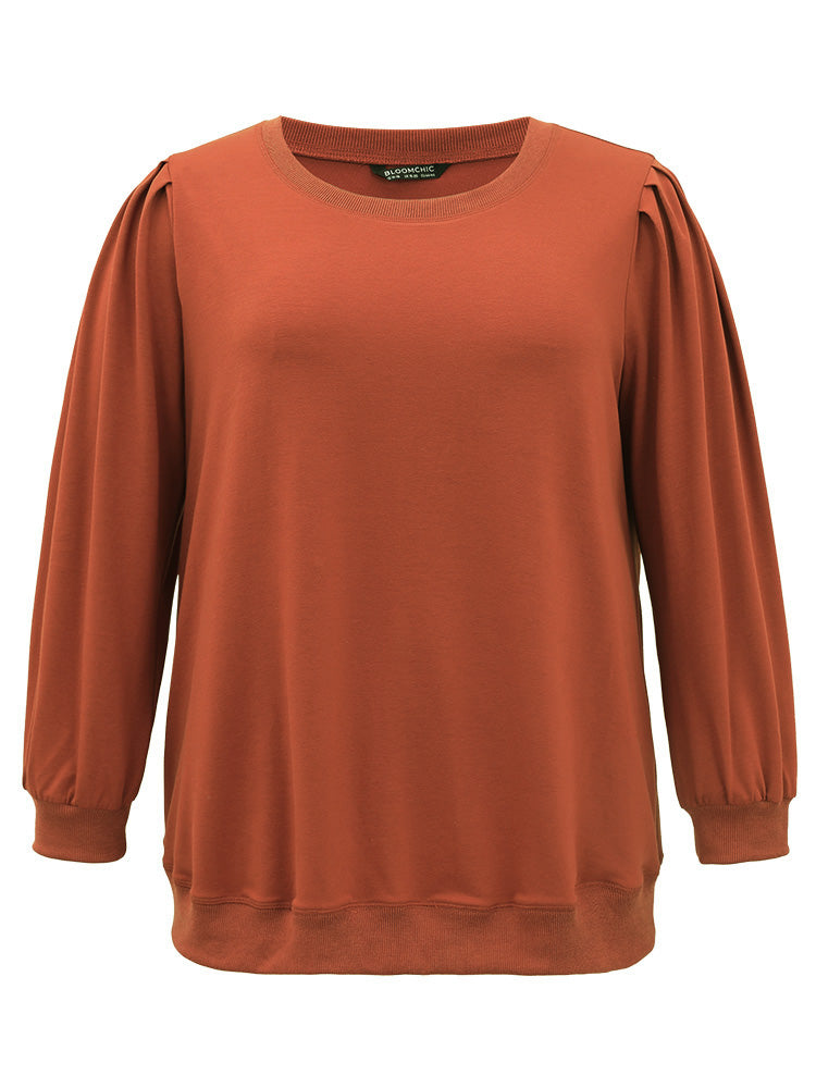 Solid Pleated Detail Elastic Cuffs Sweatshirt