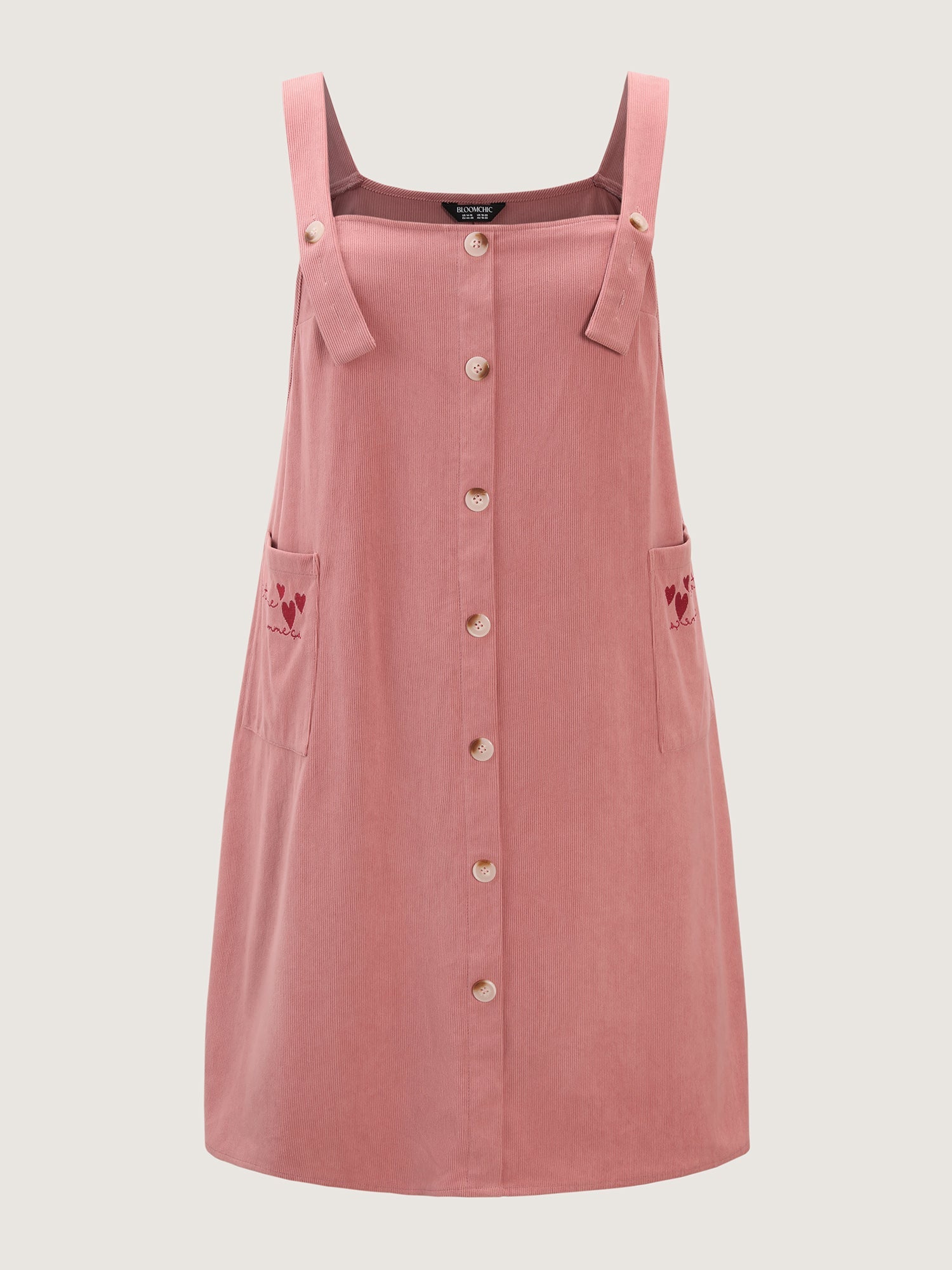 Heart Embroidered Pockets Adjustable Overall Dress
