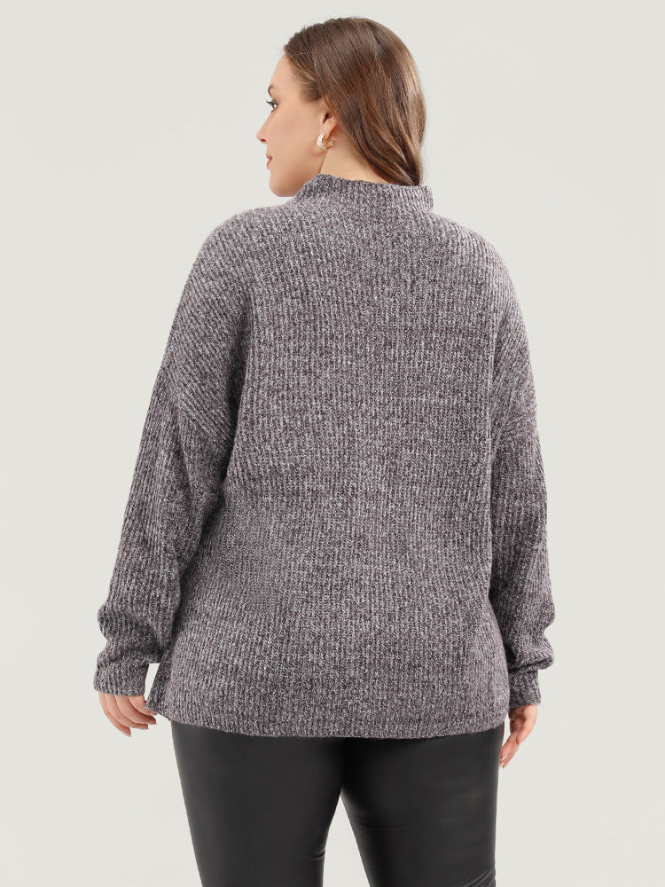 Solid Pointelle Knit Mock Neck Belted Heather Knit Top