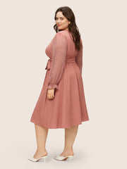 Plain Mesh Textured Patchwork Belted Dress