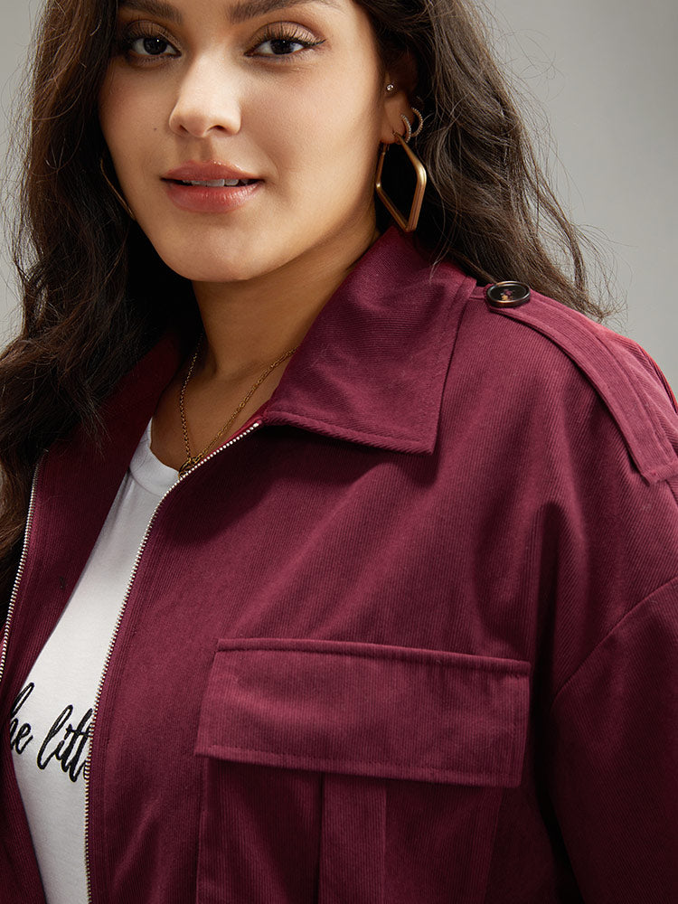 Plain Pocket Zipper Elastic Cuffs Jacket