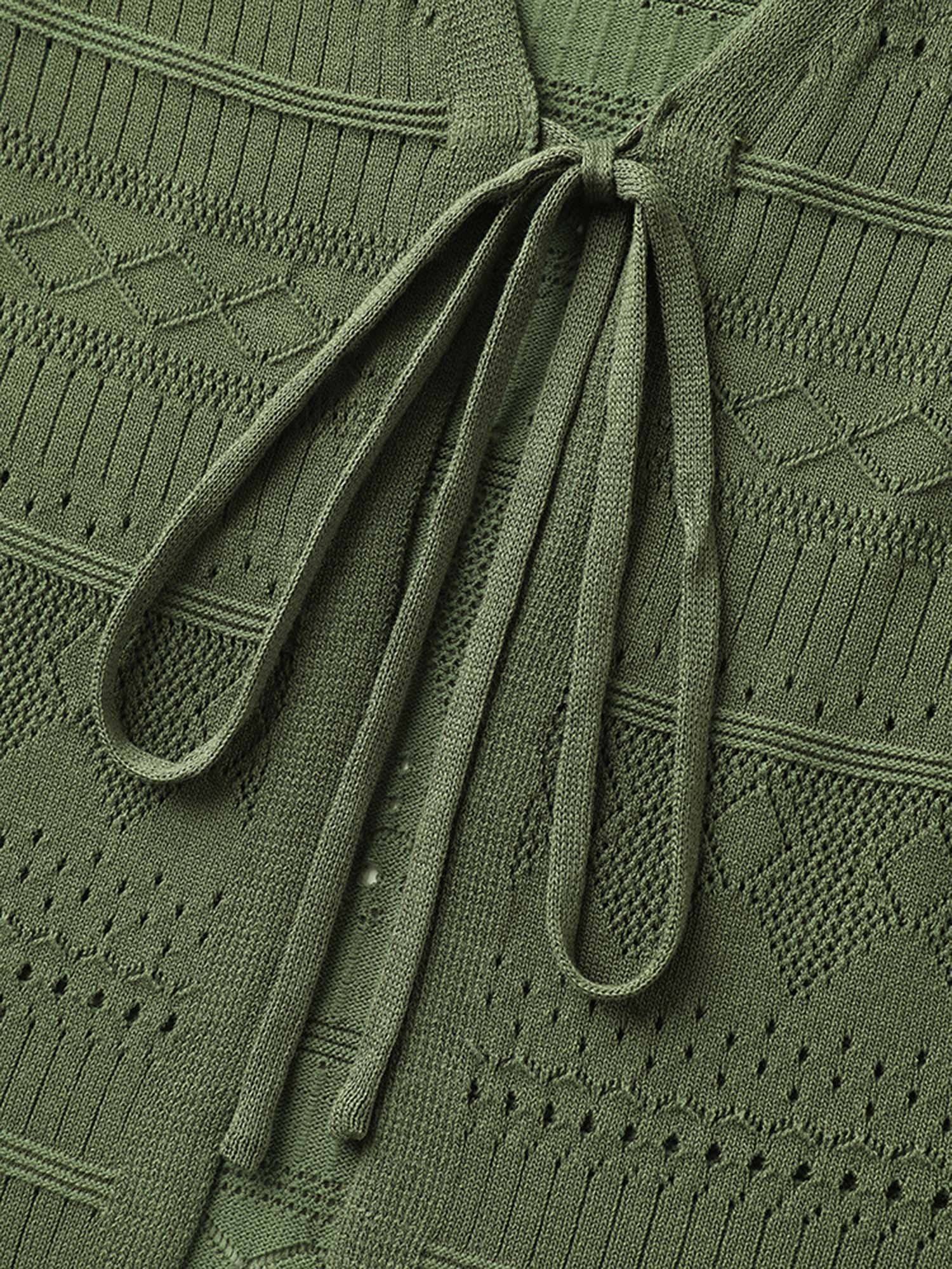 Ruffled Hem Front Tie Textured Lightweight Cardigan