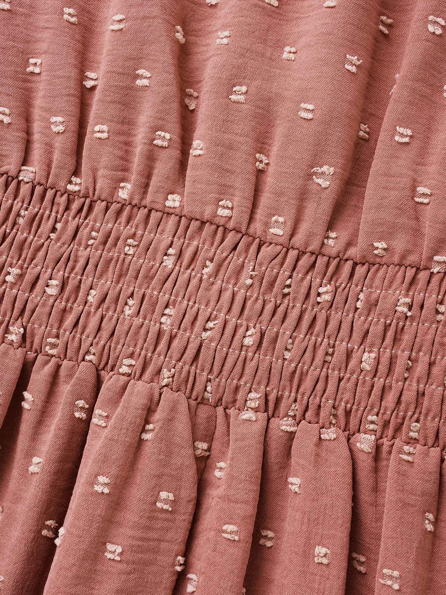 Solid Texture Ruffles Shirred Gathered Dress