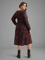 Floral Knit Round Neck Midi Dress