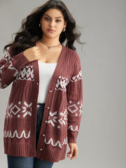 Bandana Print Eyelet Metal Button Fly Cardigan