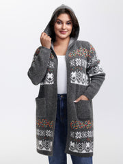 Boho Print Jacquard Hooded Knit Cardigan