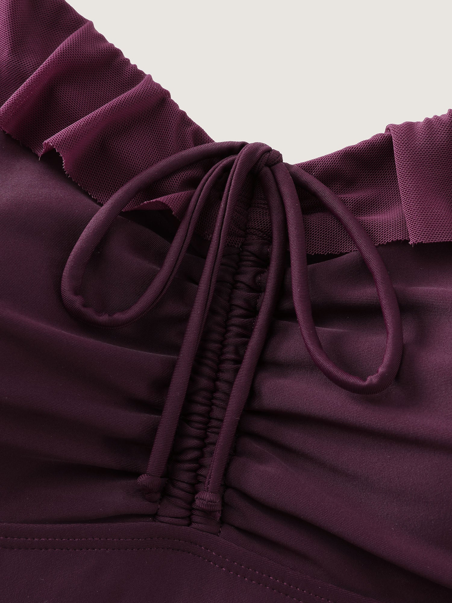 Sheer Ruffled Channel Drawstring Swim Dress