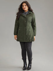 Plain Patchwork Corduroy Zipper Padded Hooded Jacket