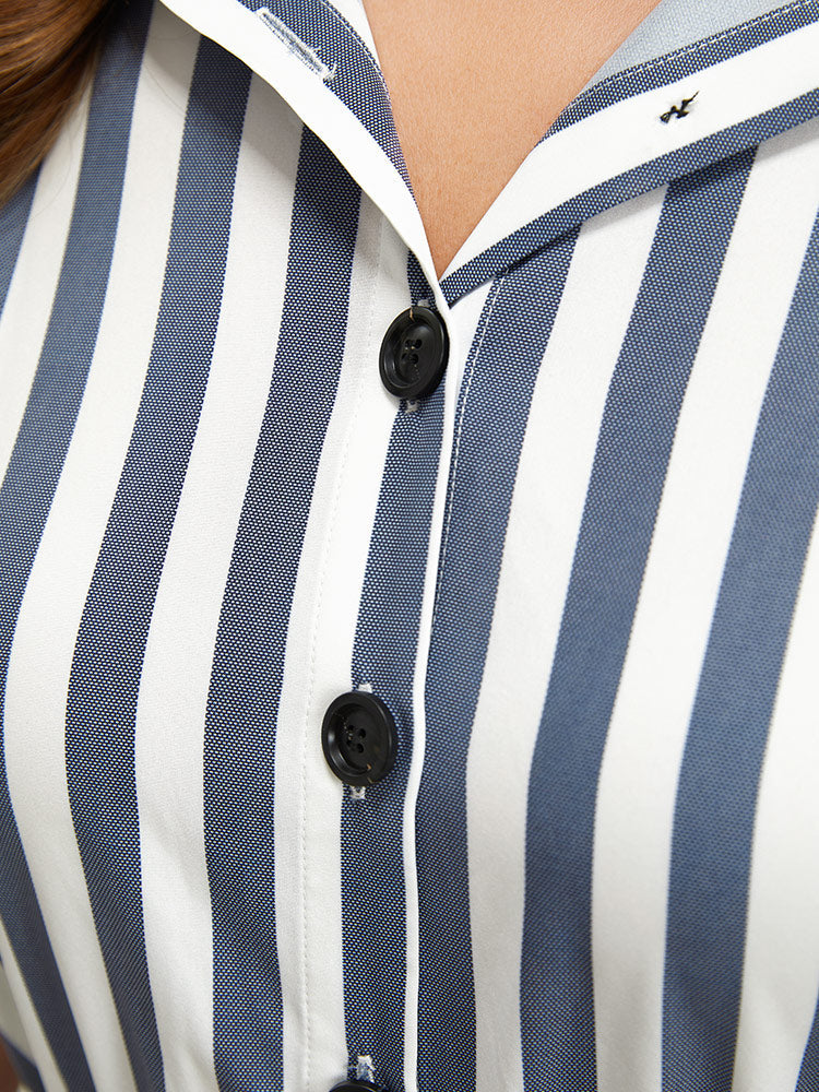 Shirt Collar Button Up Pocket Elastic Waist Romper