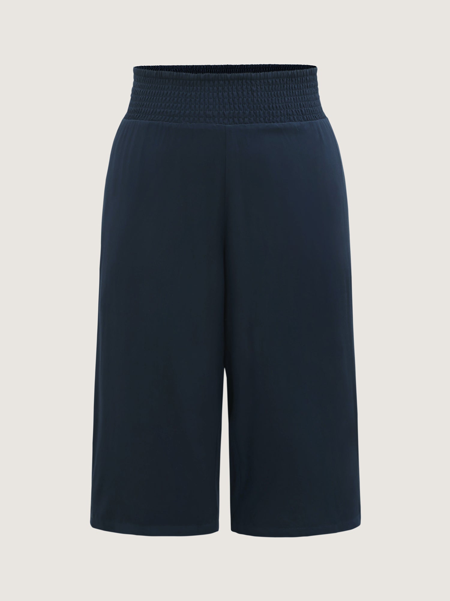 Shirred Waist Solid Straight-Leg Pants