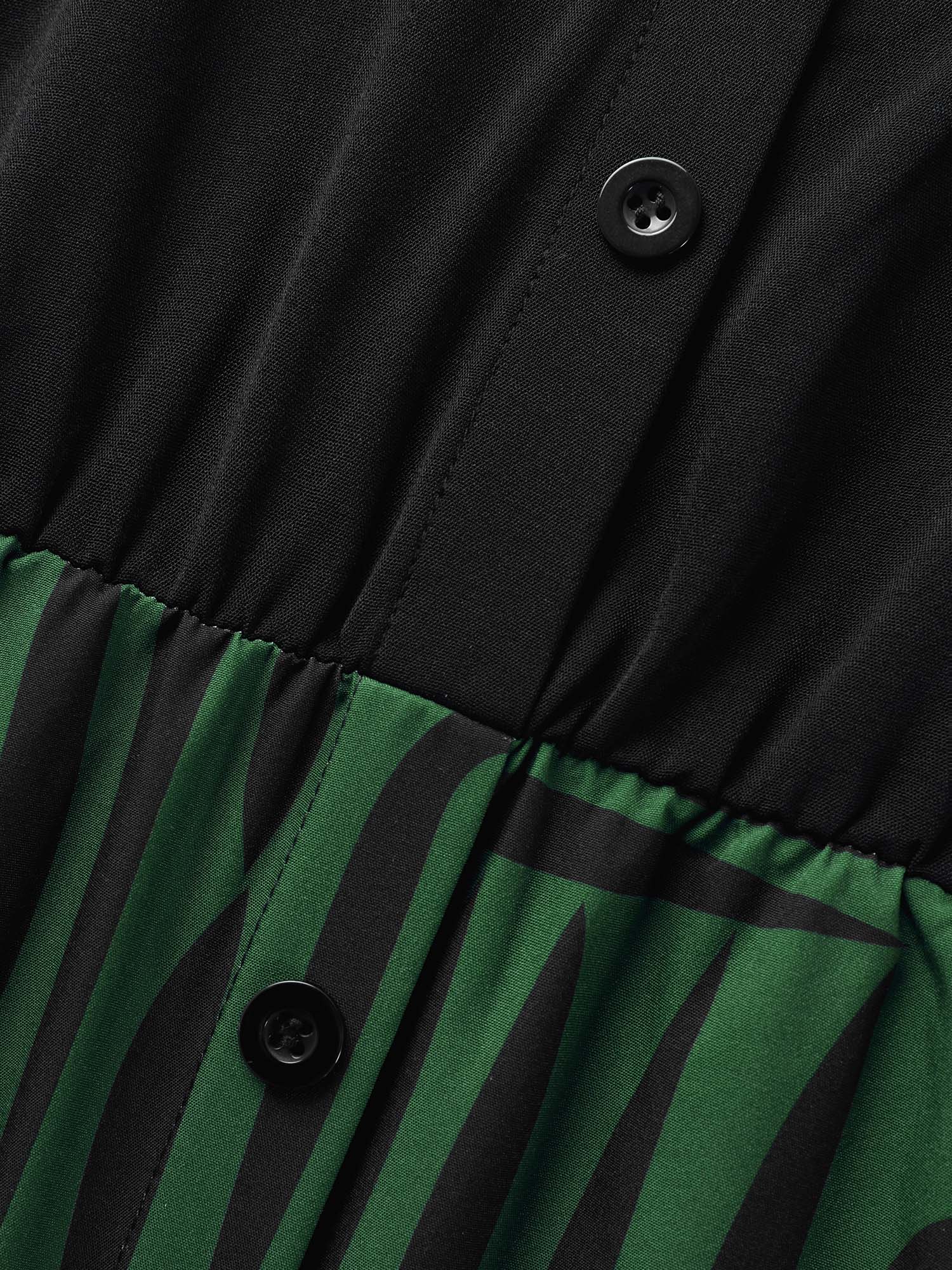 Geometric Patchwork Button Up Belted Dress