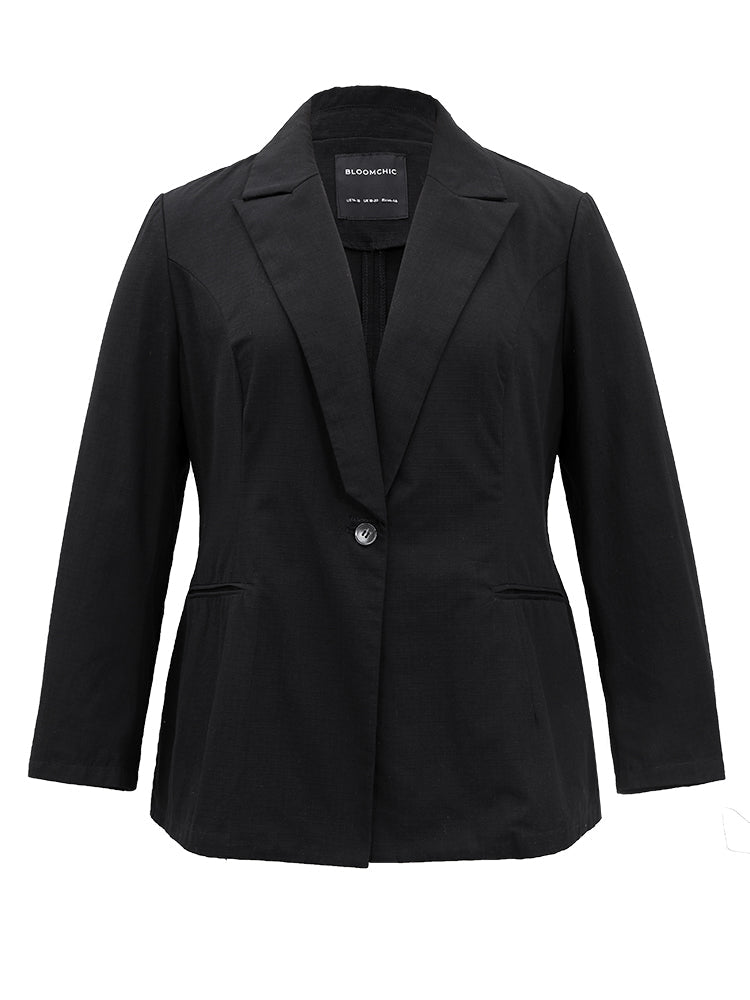 Plain Gathered Suit Collar Button Fly Blazer