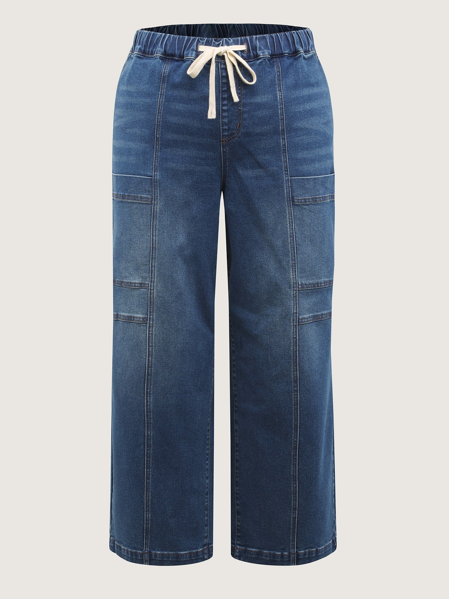Stretchy Waist Drawstring Straight-Leg Jeans