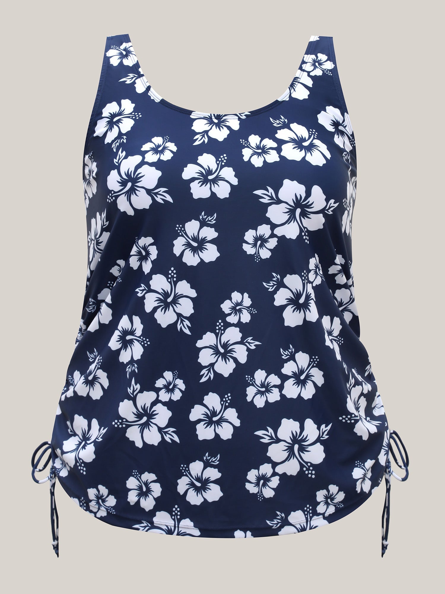 Floral Print Adjustable Drawstring Swim Top