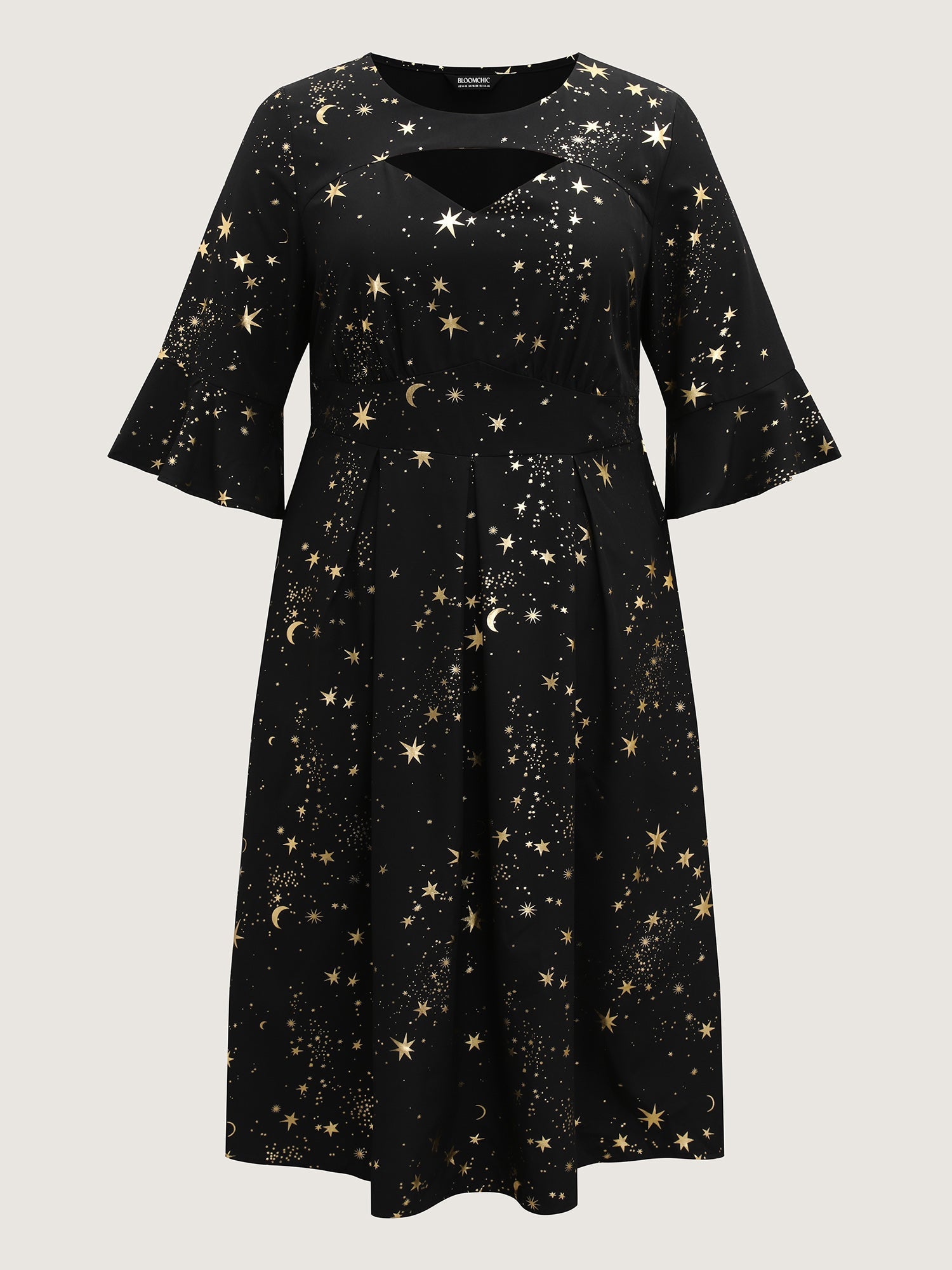 Shimmery Starry Neck Cut-Out Midi Dress