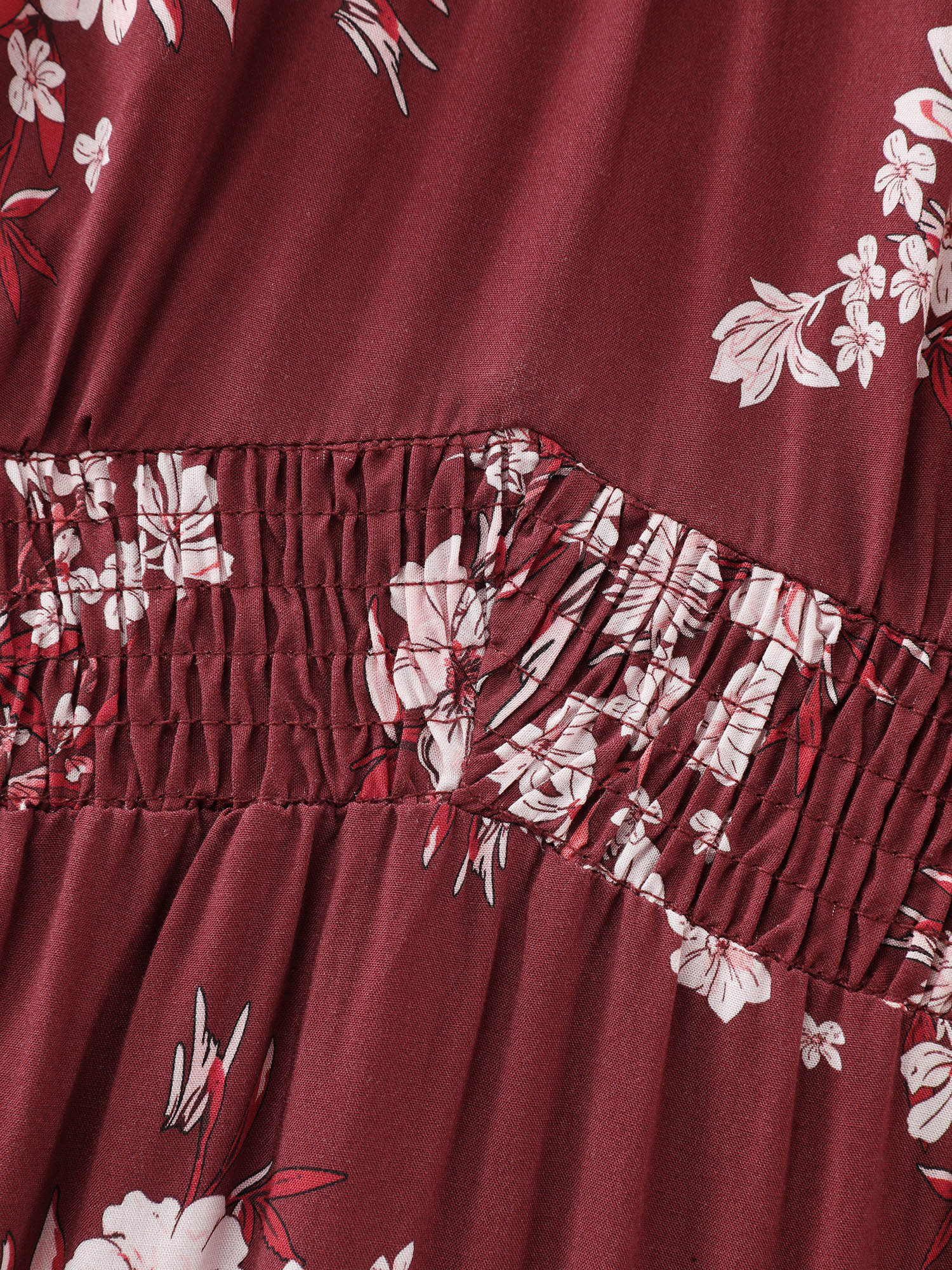 Floral Print Shirred Maxi Dress