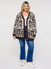 Floral Pattern Pockets Button Knit Cardigan