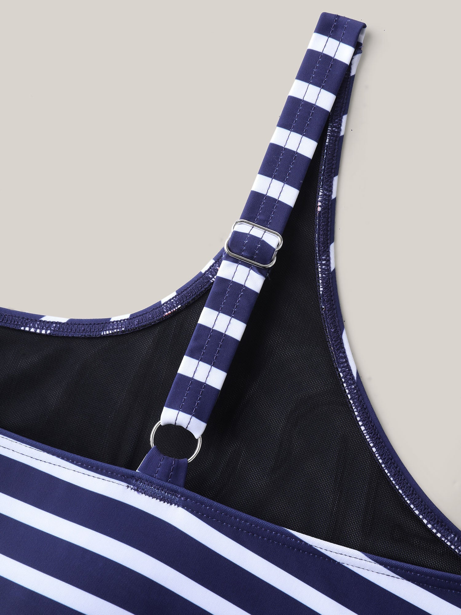 Striped Print Non-Removable Cups Swim Tankini