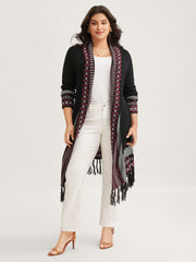 Bandana Print Fringe Trim Maxi Cardigan