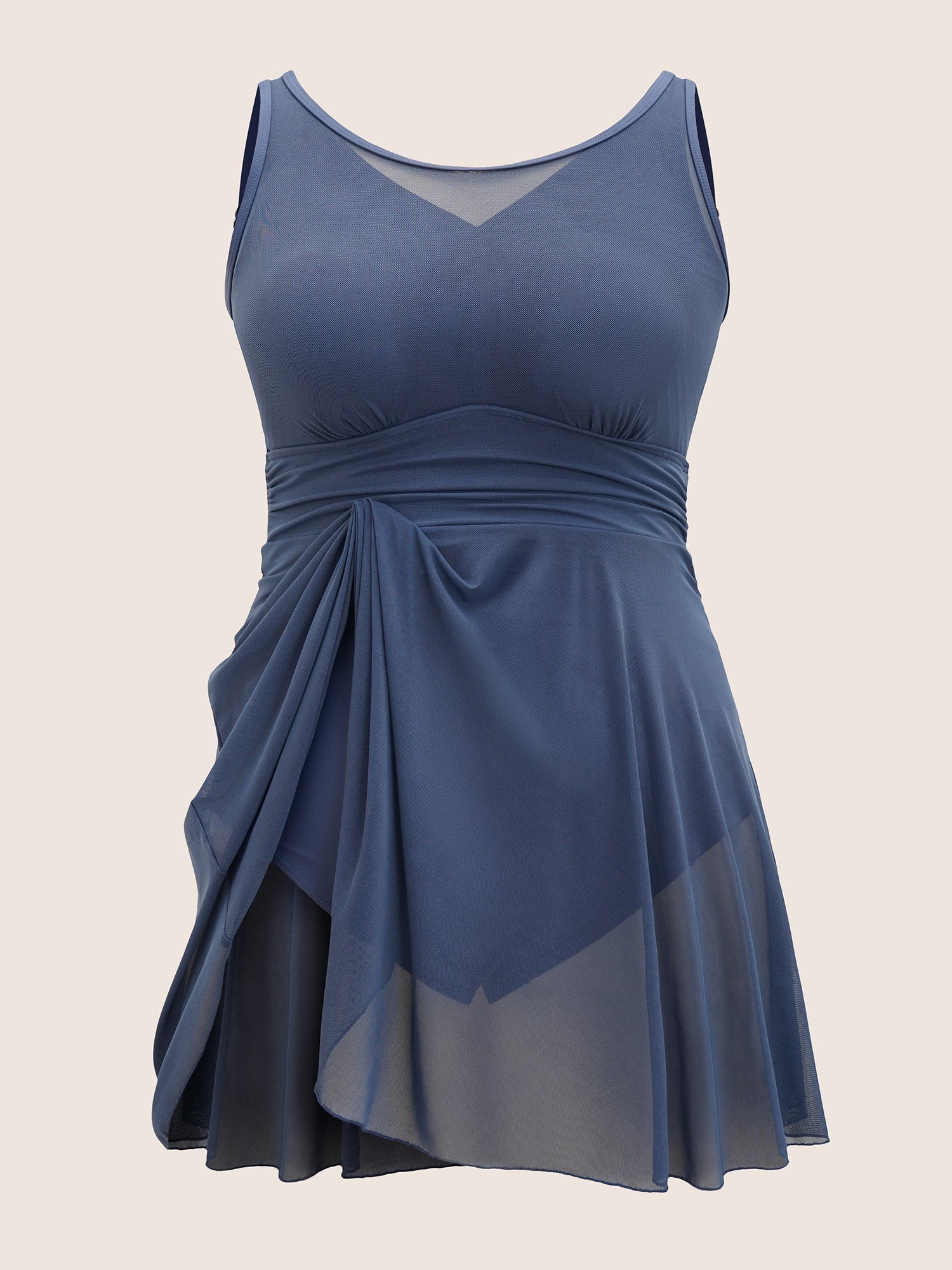 See Through Patchwork Gathered Swim Dress