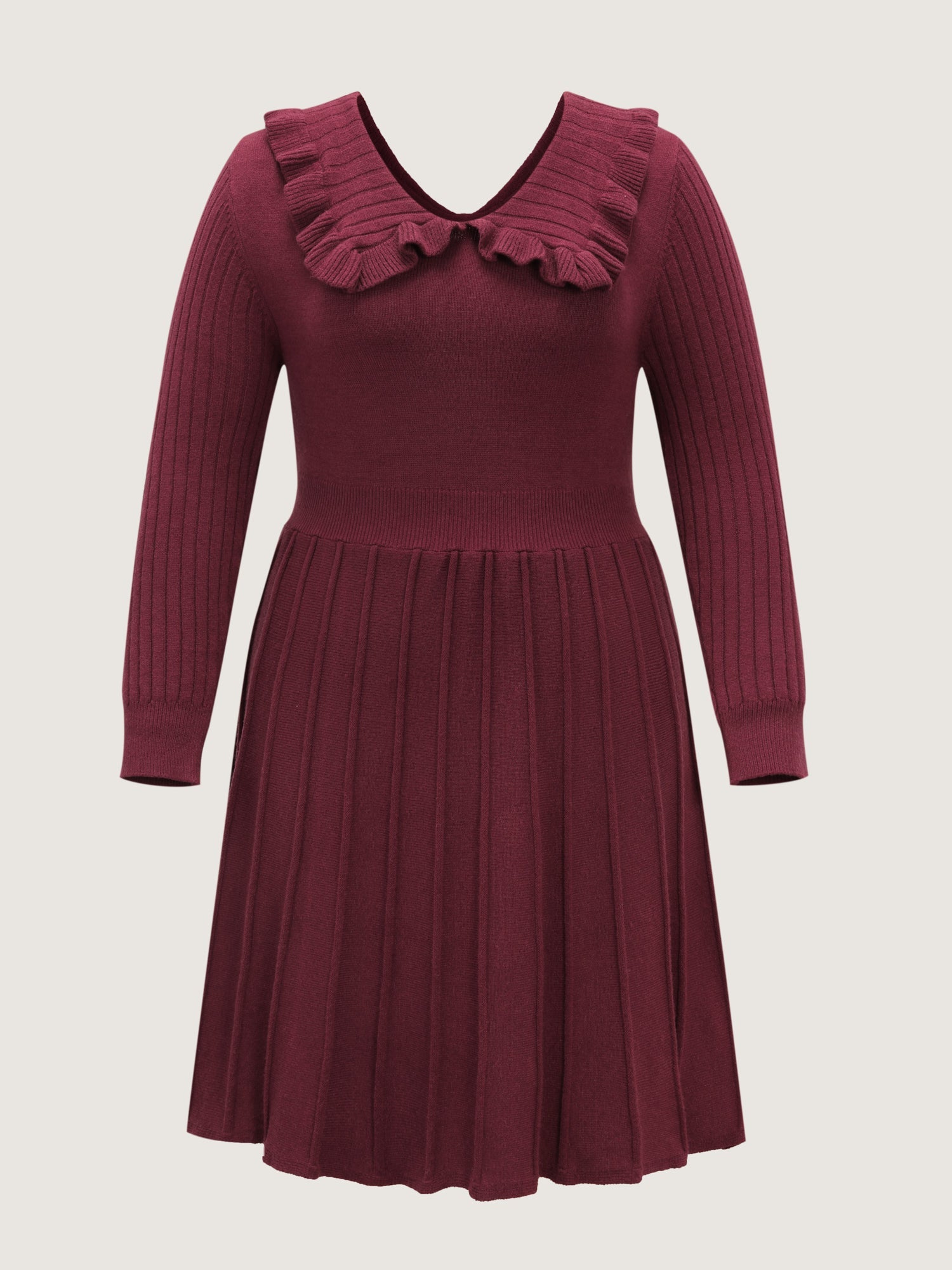 Supersoft Ruffled Neckline Cinched-Waist Sweater Dress