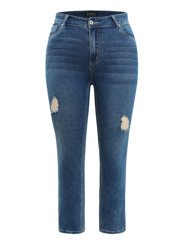 Straight Leg Very Stretchy High Rise Medium Wash Jeans