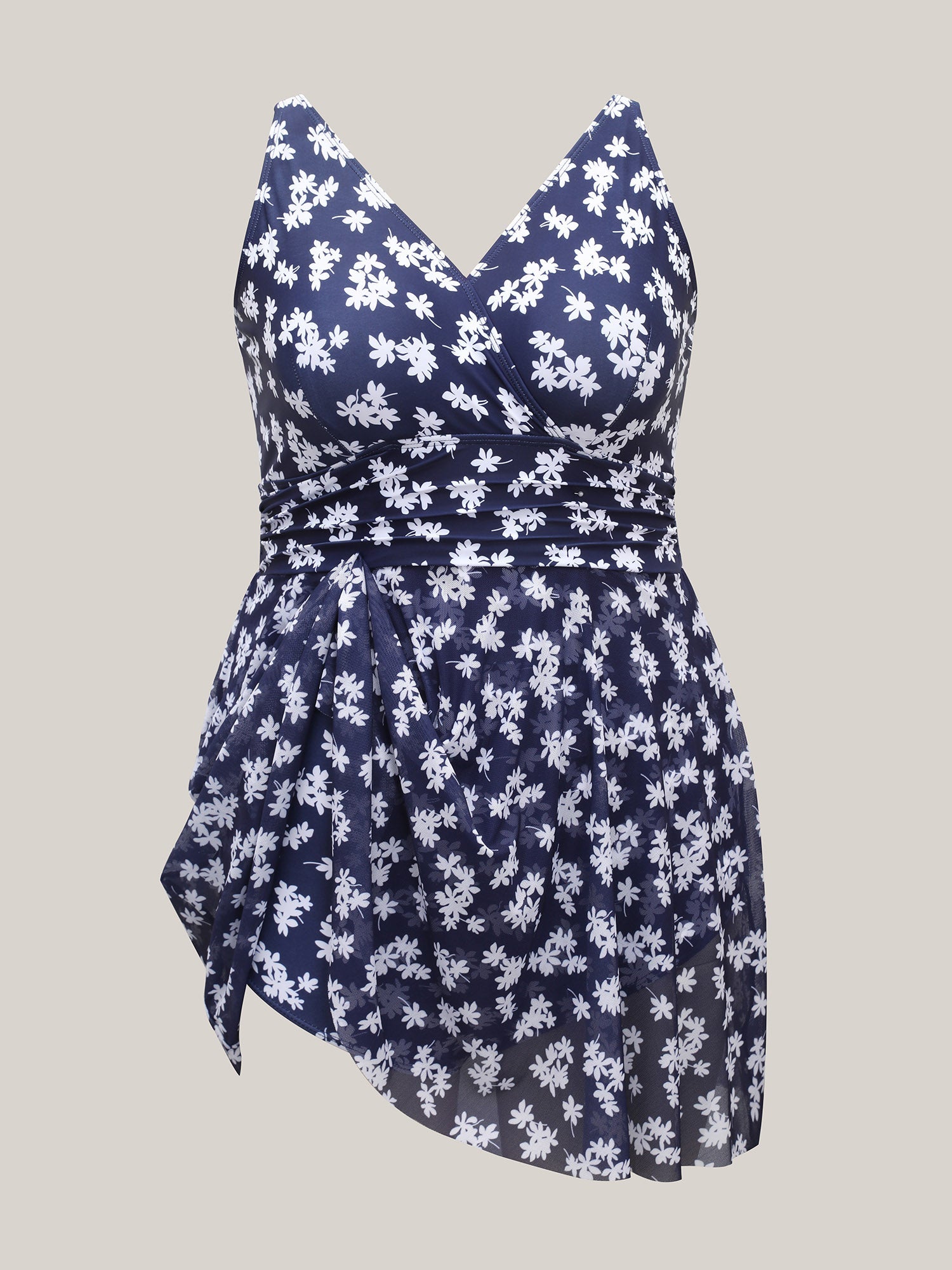 Floral Print Mesh Fit Flare Swim Dress