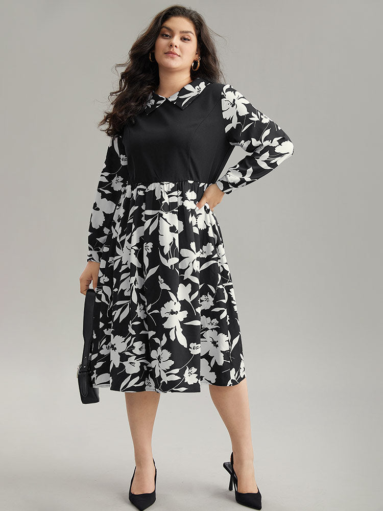 Silhouette Floral Print Patchwork Ruffle Hem Dress