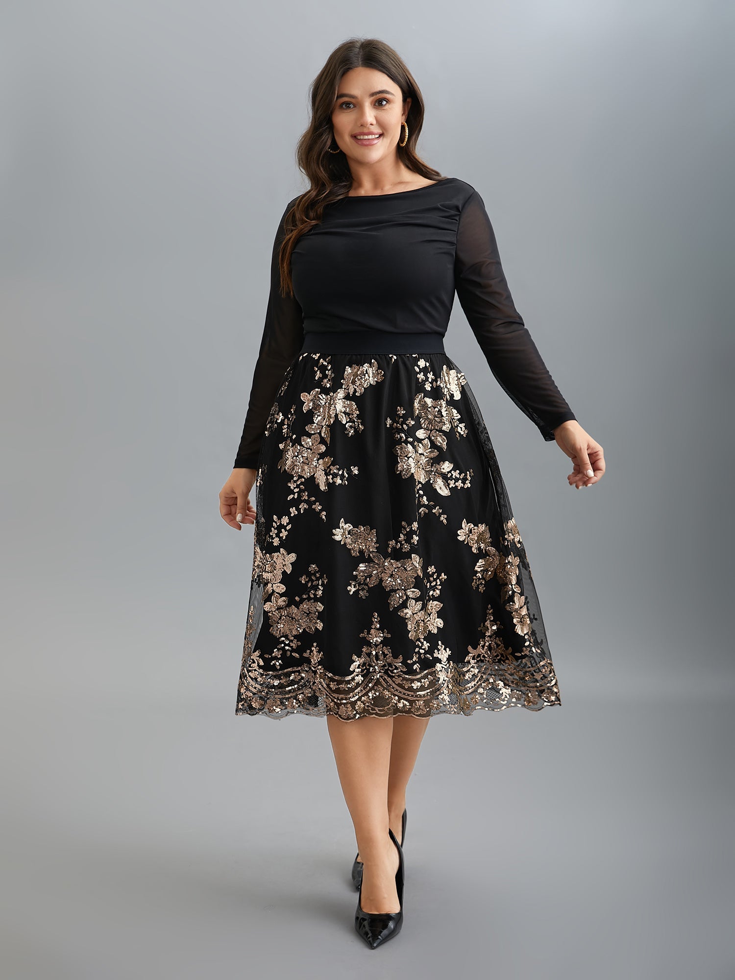 Sequin Floral Stretchy Waist Skirt