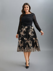Sequin Floral Stretchy Waist Skirt
