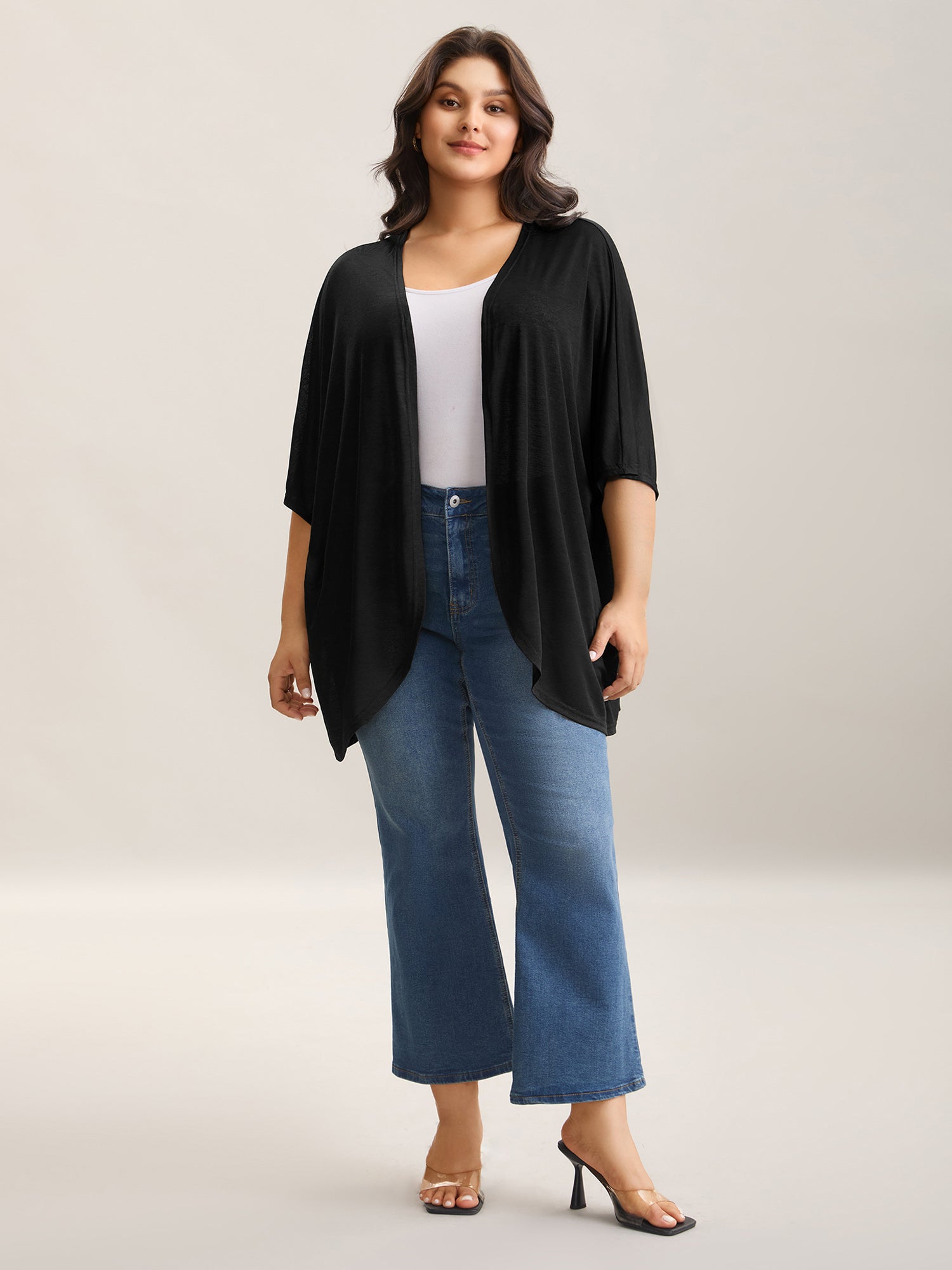 Sheer Textured Open Front Kimono