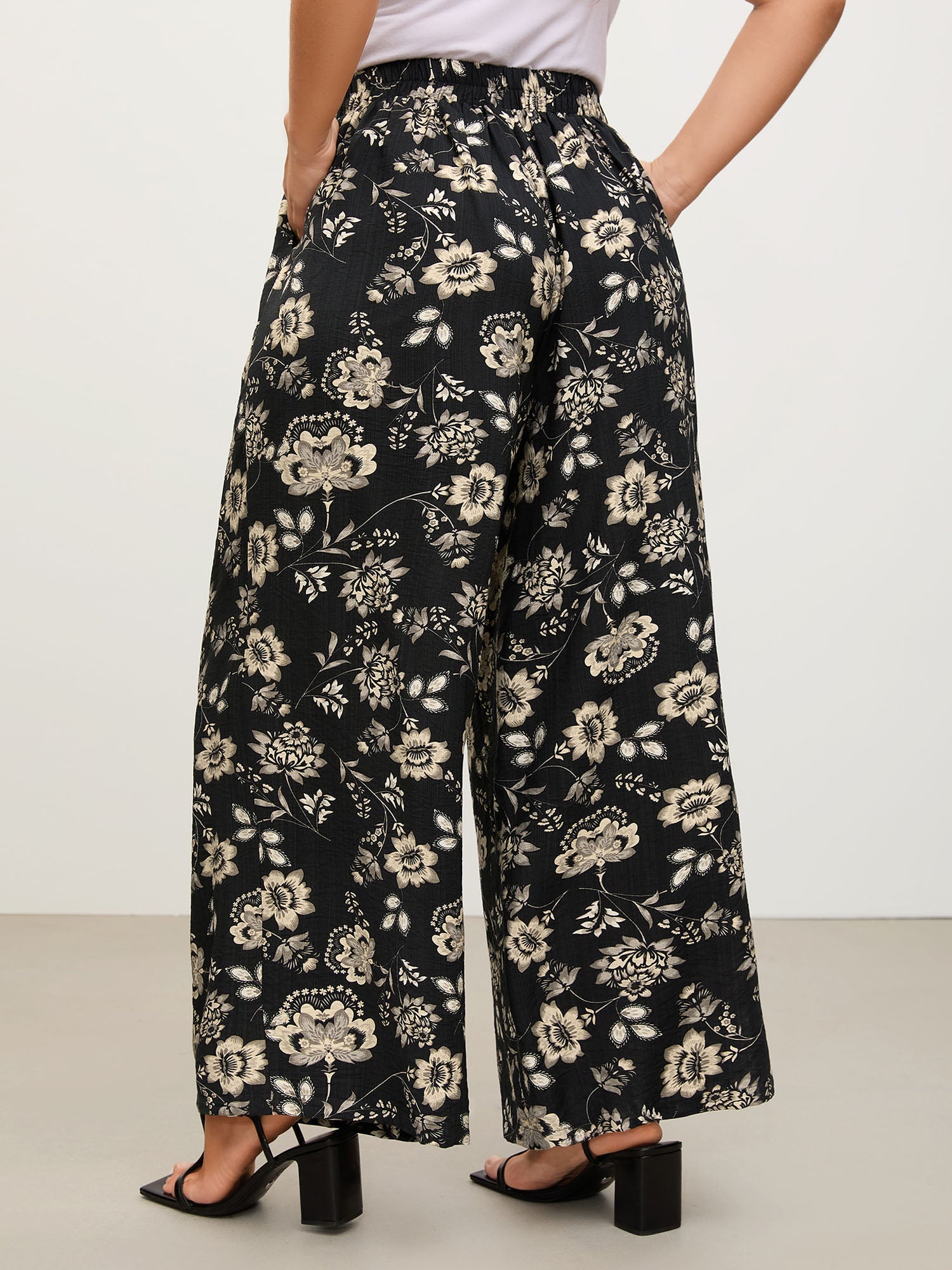 Silhouette Floral Print Wide-Leg Pants
