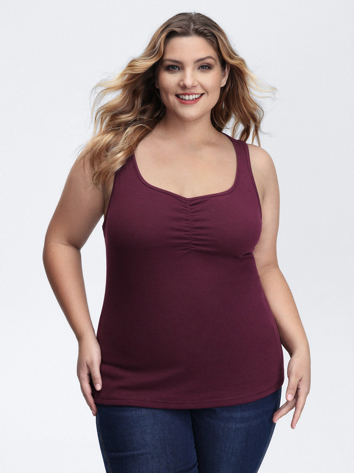 Ruched Velvety Feel Stretchy Tank Top